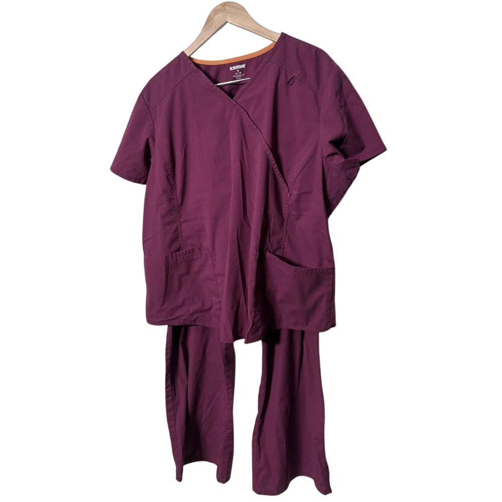 Scrubstar Burgundy Maroon Scrub Set V-Neck Top & Cargo Pants Sizes XXL Nurse Vet